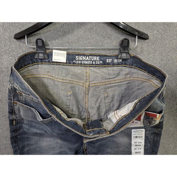 Levi Strauss Signature S37 Jeans Mens 38x32 Slim Super Flex Denim Whiskered - Picture 8 of 12